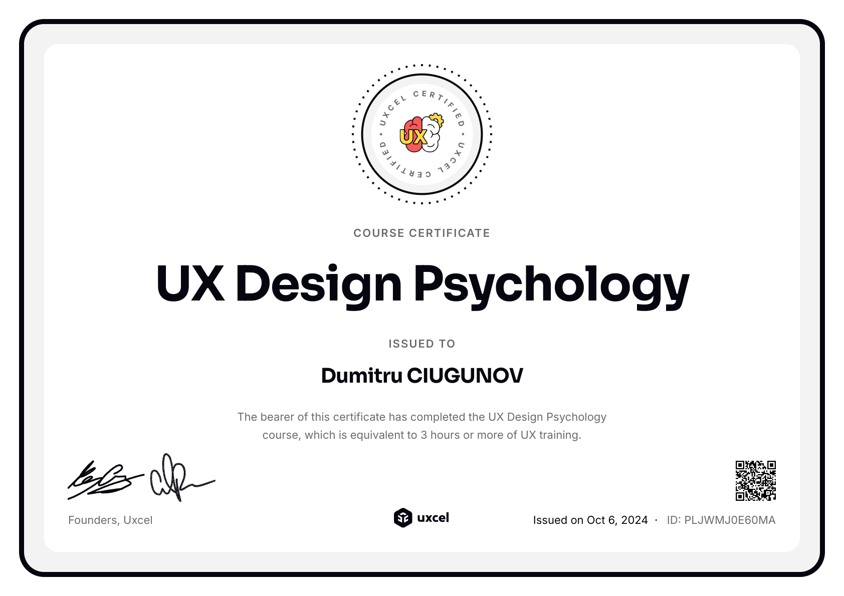 Dumitru CIUGUNOV's certificate